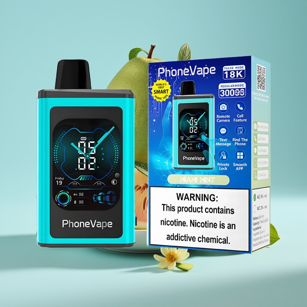 JNR PhoneVape 30000 caladas Chile vape Recargable 850mAh Tipo-C, Modo Turbo, Flujo de Aire Ajustable, Control por App, Miami Mint 2%/5% Nicotina