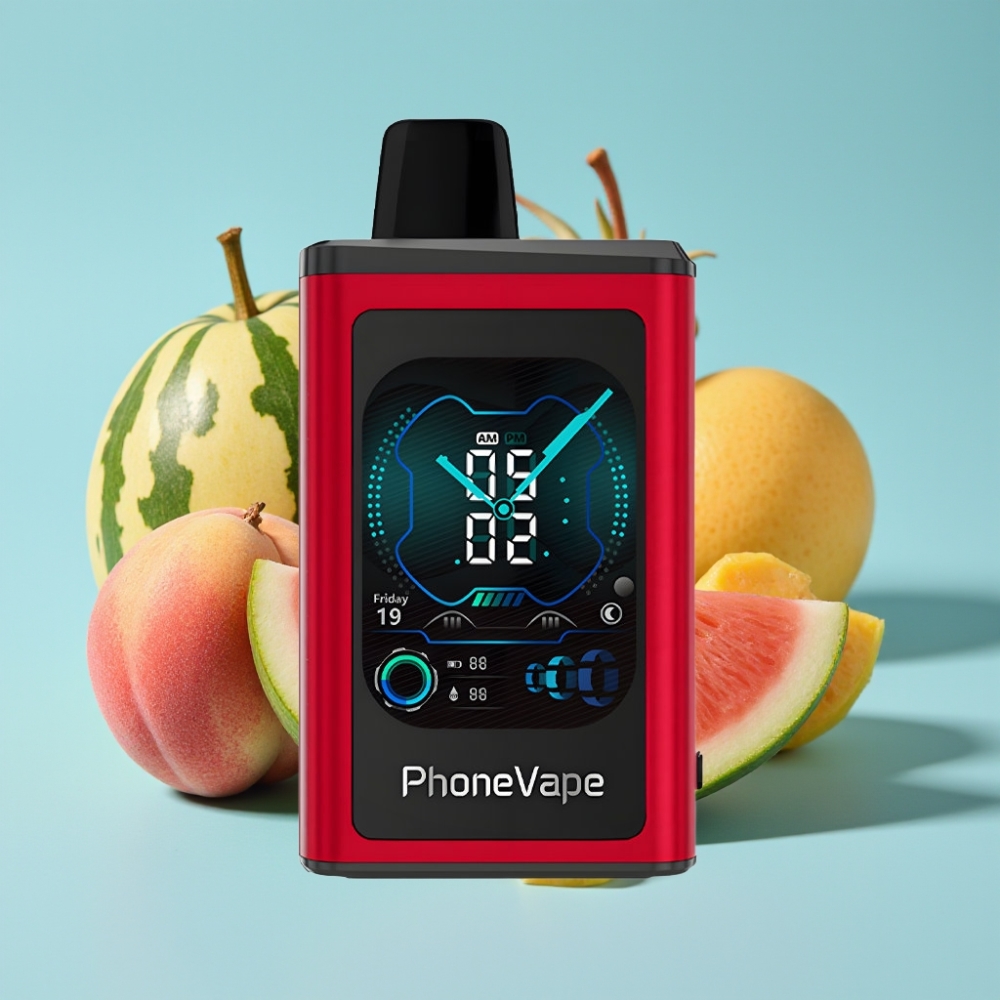 JNR PhoneVape 30000 caladas Chile vape Recargable 850mAh Tipo-C, Modo Turbo, Flujo de Aire Ajustable, Control por App, Sabor Melocotón Mango Sandía
