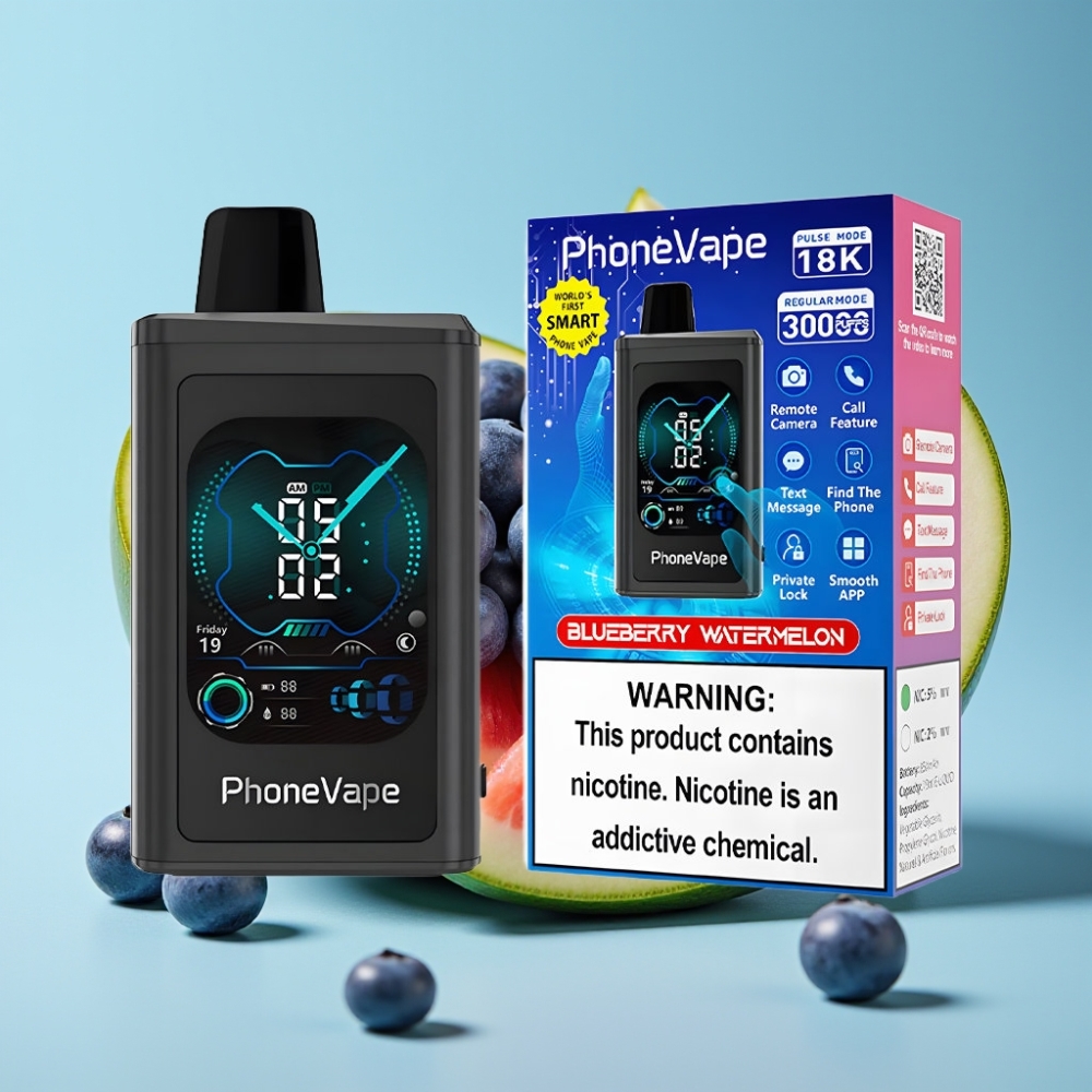 JNR PhoneVape 30000 caladas Chile vape Recargable Tipo-C 850mAh, Modo Turbo, Flujo de Aire Ajustable, Control por App, Sabor Arándano Sandía, Nicotina 2%,5%