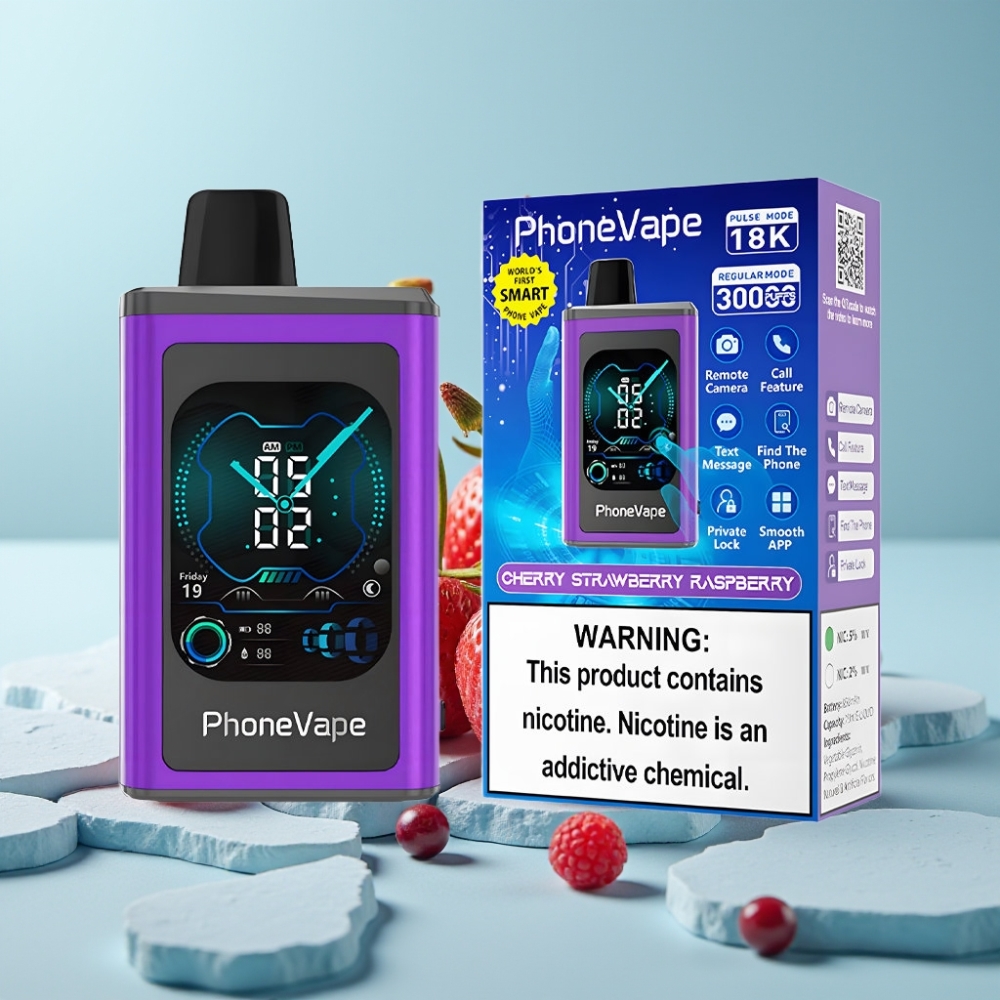 JNR PhoneVape 30000 caladas Chile vape Recargable Tipo-C 850mAh Turbo Flujo Ajustable App Cámara Remota Cereza Fresa Frambuesa 2%5% Nicotina