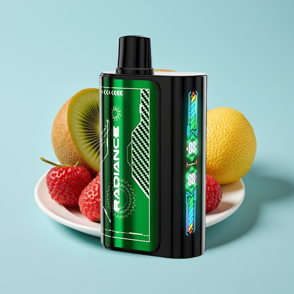 JNR Radiance 31000 Caladas Vape Desechable Chile vape Fresa Kiwi: 28ml, Pantalla Animada, Doble Bobina Mesh, Batería Recargable 950 mAh, Tipo-C, 2% Nicotina