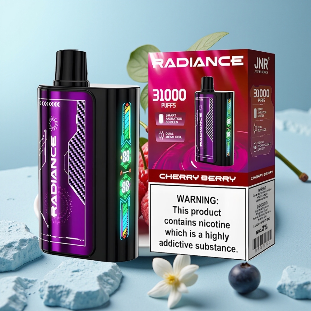 JNR Radiance 31000 Puffs Chile Vape Desechable CHERRY BERRY: 28ml, Pantalla Animada, Batería 950 mAh, Tipo-C, 2% Nicotina