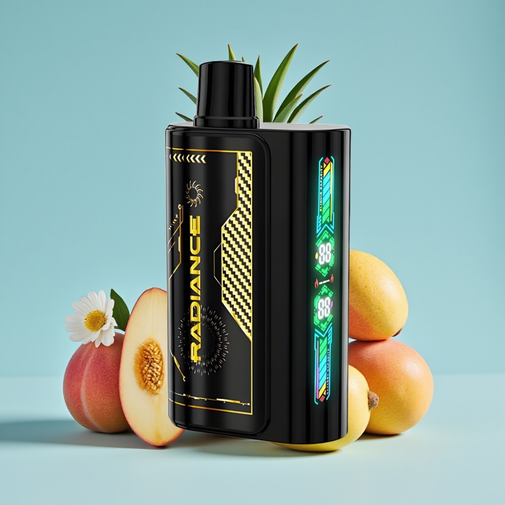 JNR Radiance 31000 Puffs Chile Vape Desechable DURAZNO MANGO PIÑA: 28ml, Pantalla Animada, Doble Malla, Batería 950 mAh, Tipo-C, 2% Nicotina