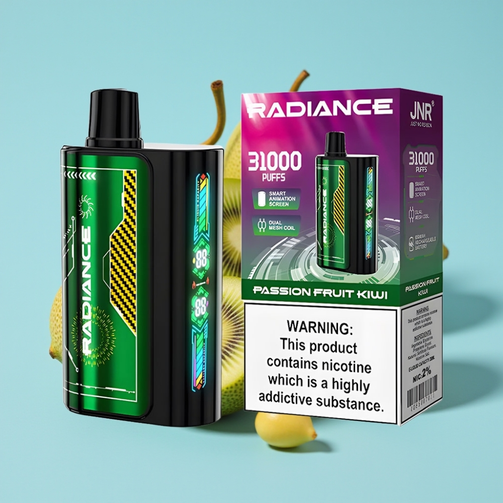 JNR Radiance 31000 Puffs Chile Vape Desechable MARACUYÁ KIWI 28ml Pantalla Animada Doble Malla 950 mAh Tipo-C 2% Nicotina