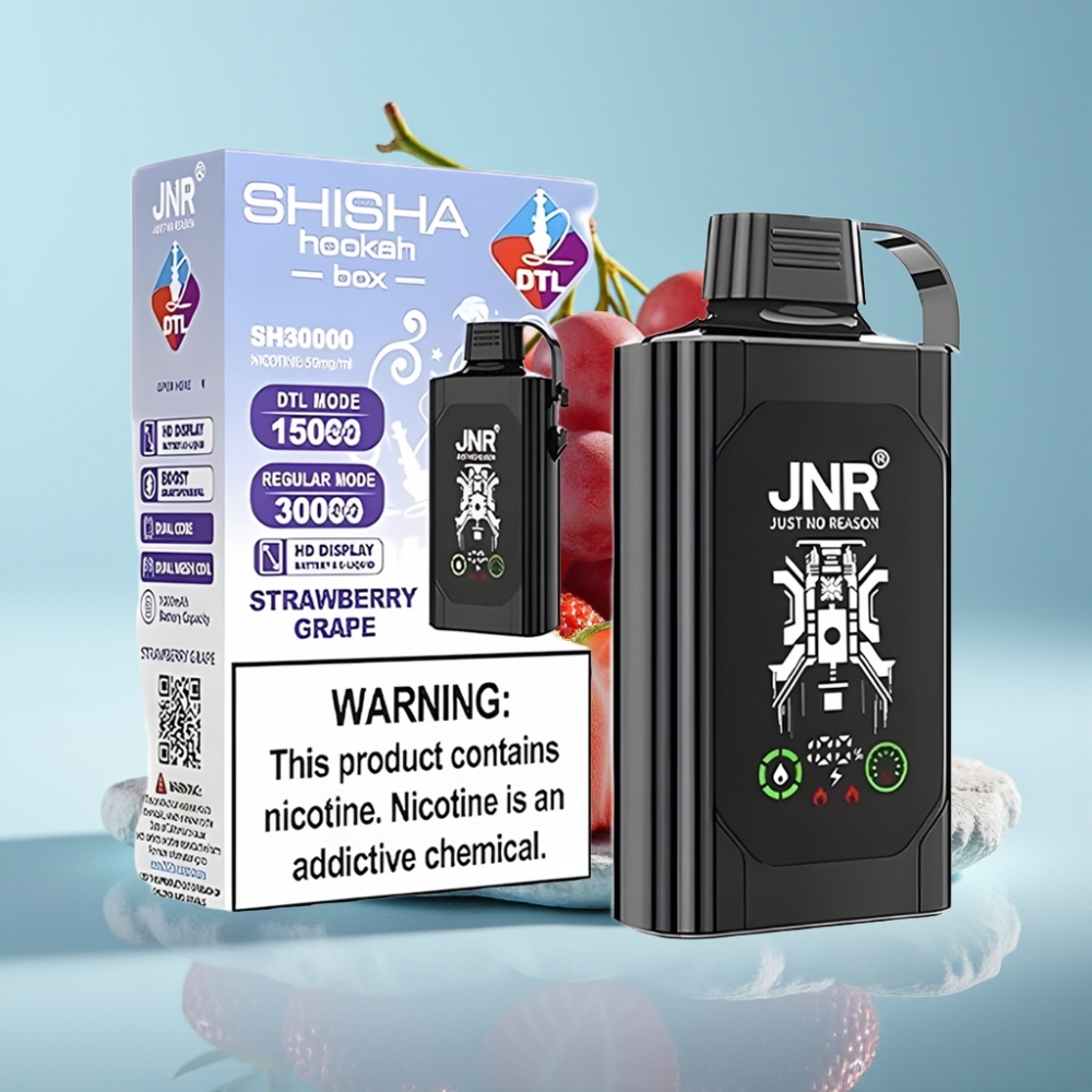 JNR Shisha Hookah Box 20500 Puffs Chile Vape Desechable Fresa Uva, Pantalla HD, 1000mAh, 25ml, Doble Malla, Tipo-C, 0%/2%/5% Nicotina