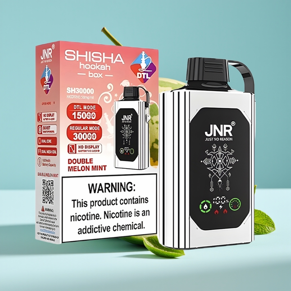 JNR Shisha Hookah Box 20500 Puffs Chile Vape Desechable Sabor Doble Melón Menta, Pantalla HD, Batería 1000mAh, 25ml, Carga Tipo-C, Nicotina 0%/2%/5%