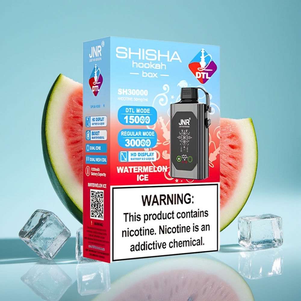 JNR Shisha Hookah Box 20500 Puffs Chile Vape Desechable con Pantalla HD, 1000mAh, 25ml, Carga Tipo-C, Dual Mesh Coil, 0%/2%/5% Nicotina, Sabor Sandía Helada