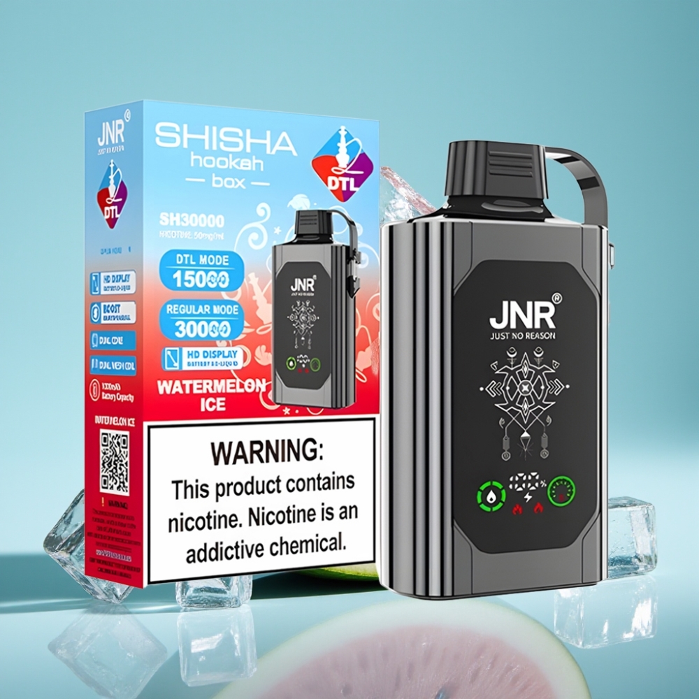 JNR Shisha Hookah Box 20500 Puffs Chile Vape Desechable con Pantalla HD, 1000mAh, 25ml, Carga Tipo-C, Dual Mesh Coil, 0%/2%/5% Nicotina, Sabor Sandía Helada