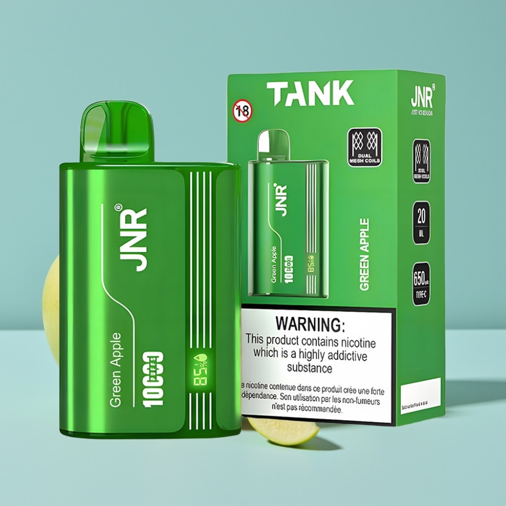 JNR Tank 10000 Puffs Vape Desechable Chile Vape Manzana Verde Durazno Pera, 650mAh, Pantalla Digital, Carga Rápida Type-C, 20ml