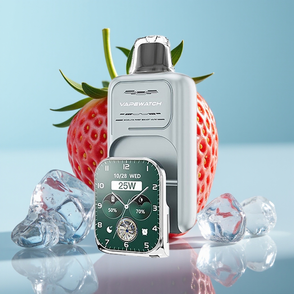 JNR VapeWatch 30000 Puffs Chile Vape Desechable Fresa Hielo - 19mL, 5% Nicotina, Batería 1000mAh, Carga Tipo-C, Doble Malla