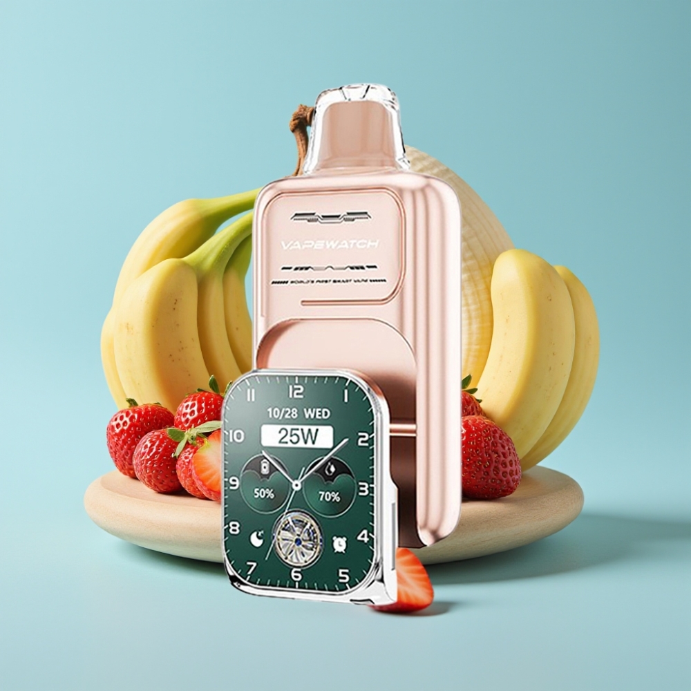 JNR VapeWatch 30000 Puffs Chile Vape Desechable Fresa Plátano - 30.000 caladas Modo Regular, 18.000 Pulse, 1000mAh, 19mL, 5% Nicotina, Doble Malla, Tipo-C