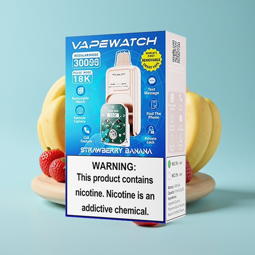 JNR VapeWatch 30000 Puffs Chile Vape Desechable Fresa Plátano - 30.000 caladas Modo Regular, 18.000 Pulse, 1000mAh, 19mL, 5% Nicotina, Doble Malla, Tipo-C