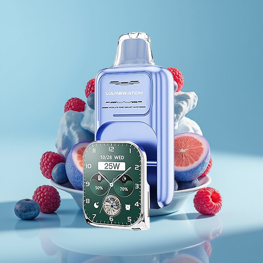 JNR VapeWatch 30000 Puffs Chile vape Desechable Blue Razz Ice: 30K caladas, 1000mAh, 19mL, 5% nicotina, bobina dual mesh, carga rápida Type-C