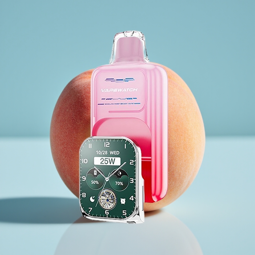 JNR VapeWatch 30000 Puffs Chile vape Desechable Durazno de Georgia, 30.000 caladas, 1000mAh, 19mL, 5% nicotina, bobina dual mesh, carga rápida Type-C