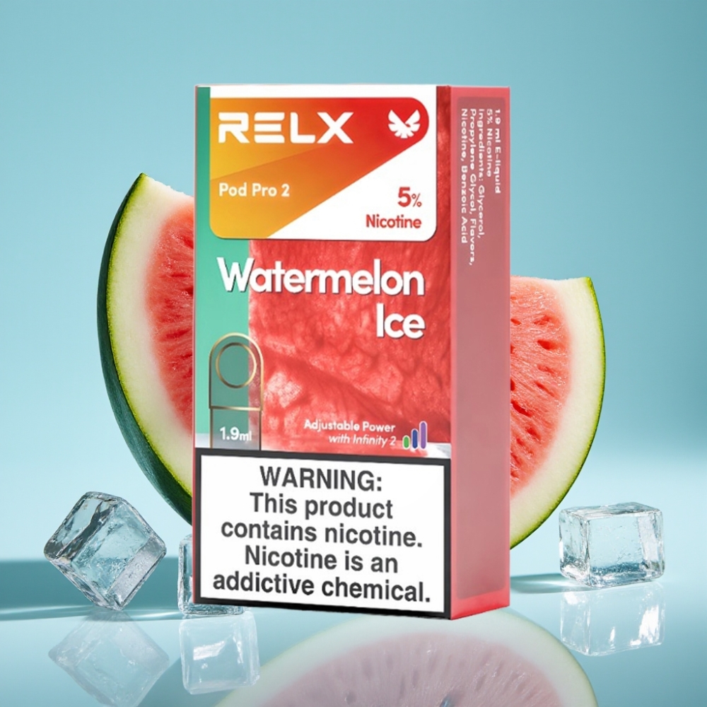 RELX Pod Pro 2 Chile Vape 5% Nicotina, 600 Caladas, 1.9ml, Sandía Hielo, Modos Eco/Smooth/Boost