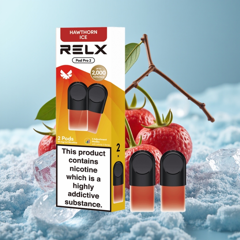 RELX Pod Pro 2 Chile Vape Dispositivo Nicotina 1.8% 600 puffs 1.9ml 2/3 pods/pack Modos Eco/Smooth/Boost Sabor Hawthorn Ice