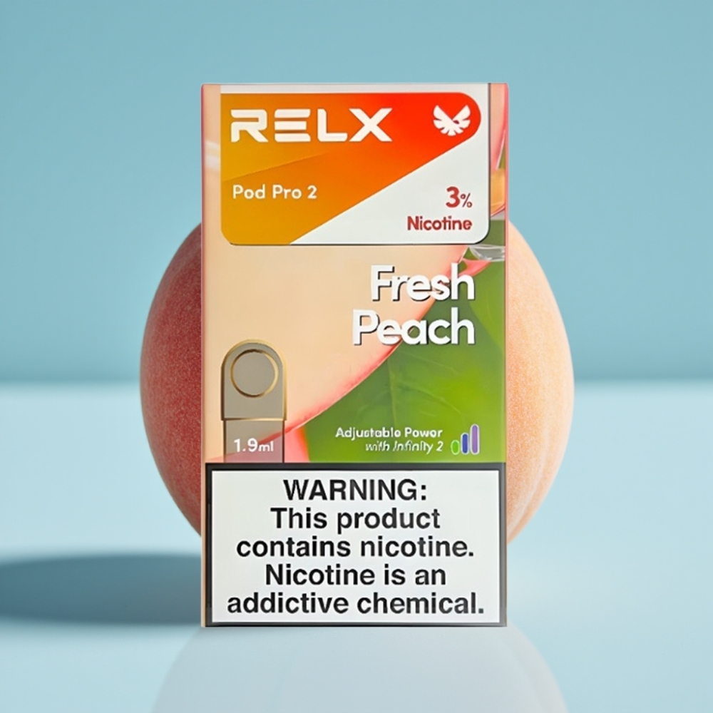 RELX Pod Pro 2 Chile Vape Dispositivo con Nicotina 3%, 600 caladas, 1.9ml, Modos Eco (5.5W)/Smooth (6.5W)/Boost (8W), Durazno Fresco, Paquetes de 2/3 pods