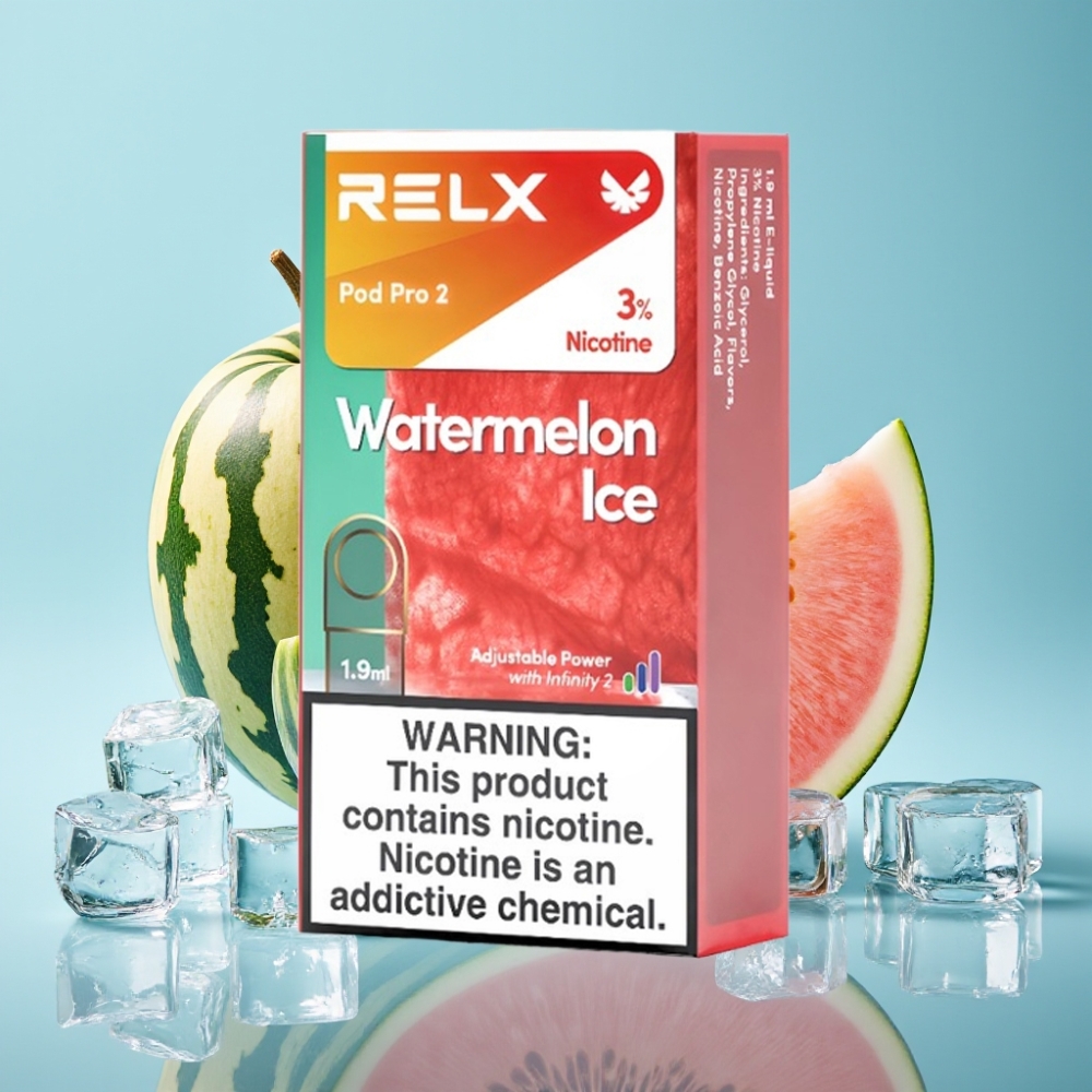 RELX Pod Pro 2 Chile Vape con 3% Nicotina, 600 caladas, 1.9ml, 2/3 pods/pack, modos Eco (5.5W)/Smooth (6.5W)/Boost (8W), sabor Water Melon Ice