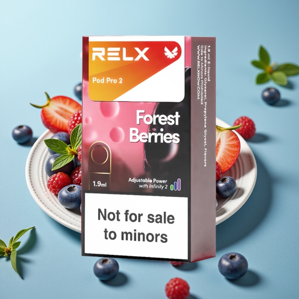 RELX Pod Pro 2 Chile vape 0% nicotina, 600 caladas, 1.9ml, sabores Frutos del Bosque, opciones 2/3 pods, modos Eco (5.5W)/Smooth (6.5W)/Boost (8W)