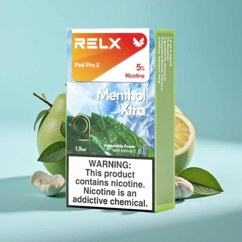 RELX Pod Pro 2 Chile vape - 5% nicotina, 600 caladas, 1.9ml, 2/3 pods/pack, ajuste de voltaje (Eco 5.5W/Smooth 6.5W/Boost 8W), sabor Menthol Xtra