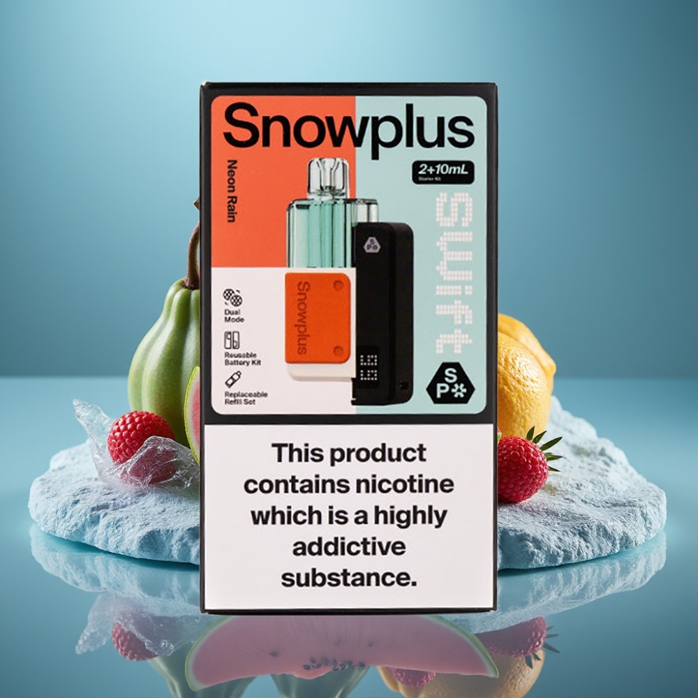 Snowplus Swift 5000 Puffs Prefilled Pod Kit Neon Rain Chile Vape: 43x81x25 mm, 65 g, Dual Mesh, 1000 mAh, 2+10 ml, 2% Nicotina