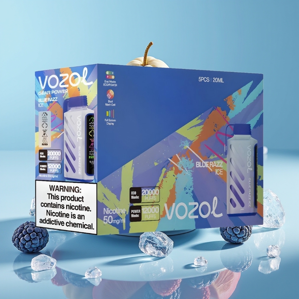 VOZOL Gear Power 20000 Puffs Chile vape Azul Frambuesa Hielo, Tecnología S.i.L.C., Pantalla Completa, 20mL, 5%(50mg)
