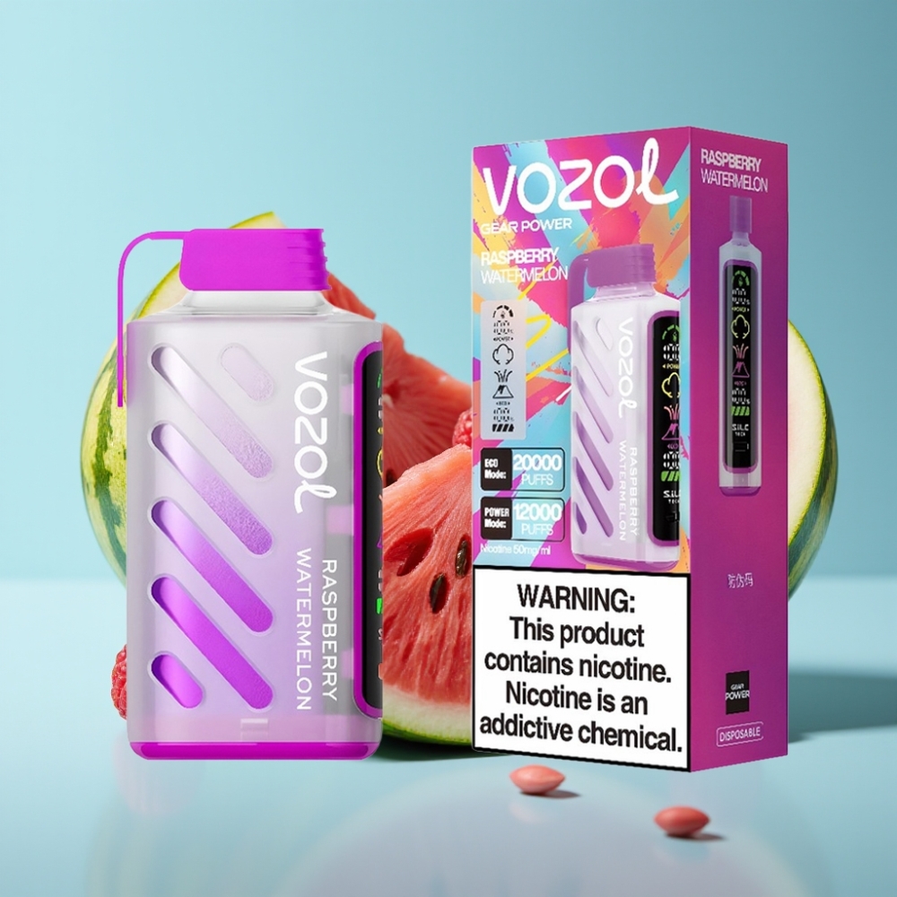 VOZOL Gear Power 20000 Puffs Chile vape Frambuesa Sandía con Tecnología S.i.L.C., Pantalla Completa, Bobina Dual Mesh, 20mL, 5%(50mg)
