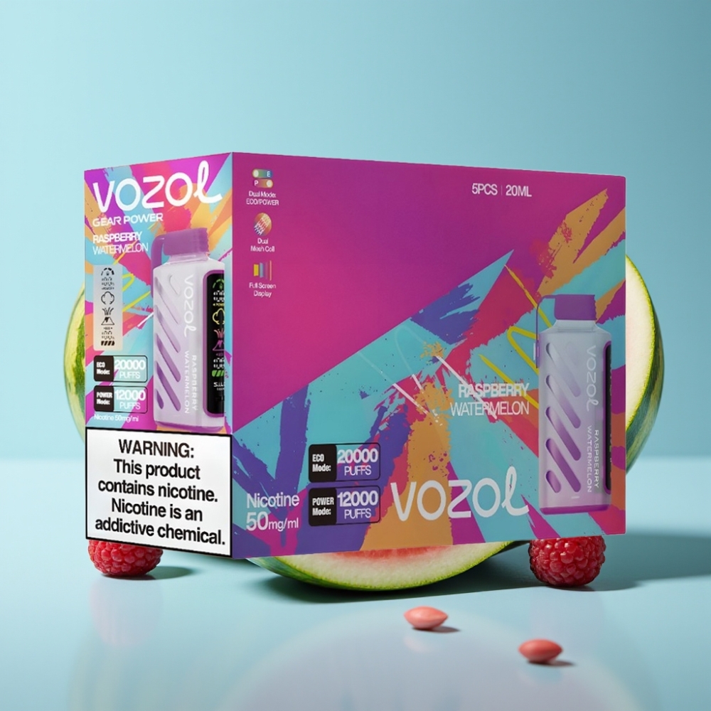 VOZOL Gear Power 20000 Puffs Chile vape Frambuesa Sandía con Tecnología S.i.L.C., Pantalla Completa, Bobina Dual Mesh, 20mL, 5%(50mg)