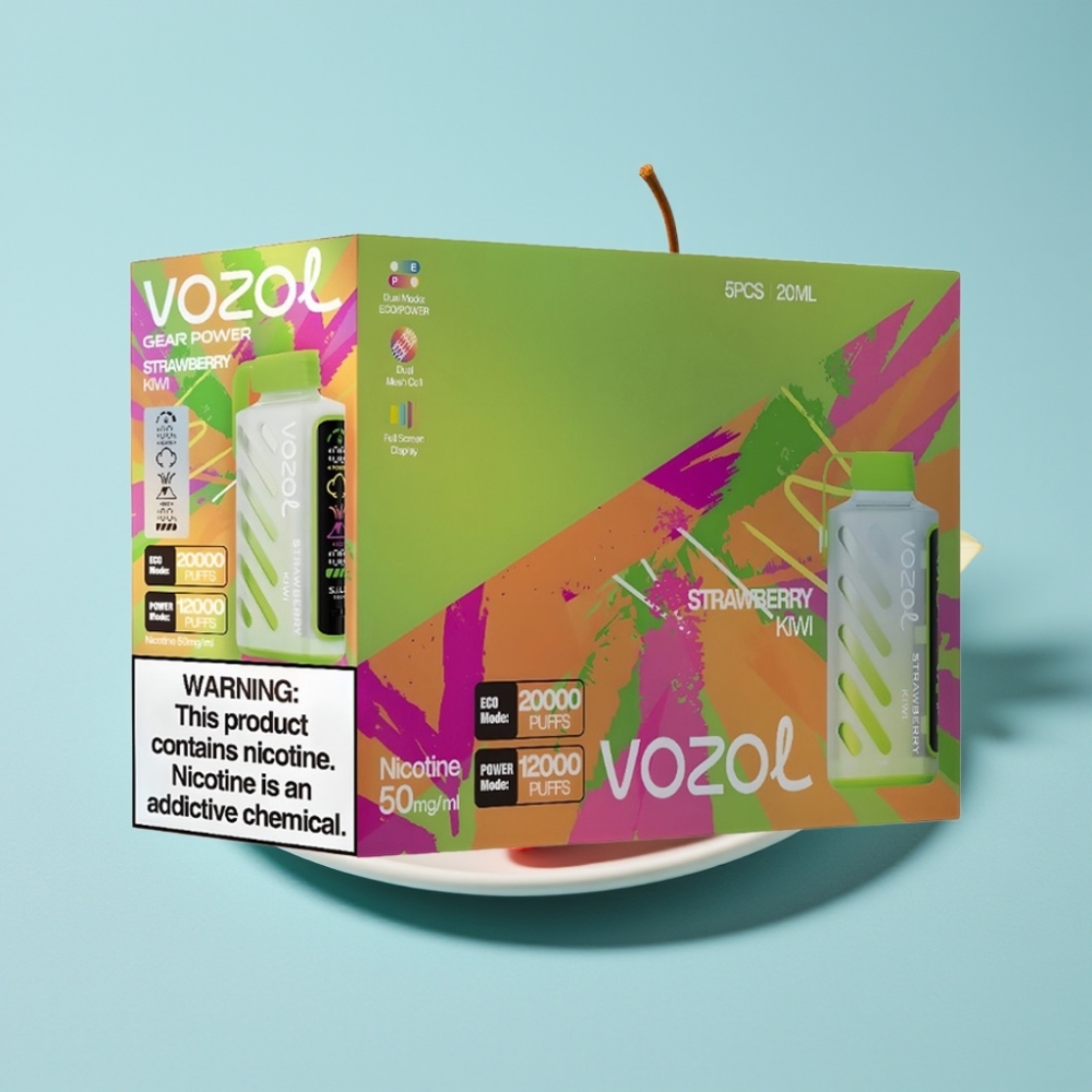 VOZOL Gear Power 20000 Puffs Chile vape Fresa Kiwi Tecnología S.i.L.C. Modo ECO 20000 Puffs Modo POWER 12000 Puffs Doble Malla 20mL 5%(50mg) Pantalla Completa