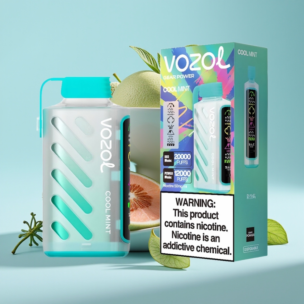 VOZOL Gear Power 20000 Puffs Chile vape Menta Fresca con Tecnología S.i.L.C., Modo ECO 20000 Puffs, Bobina Dual Mesh y Pantalla Completa, 20mL 5%(50mg)