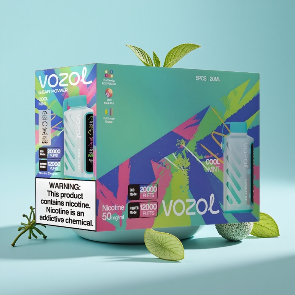 VOZOL Gear Power 20000 Puffs Chile vape Menta Fresca con Tecnología S.i.L.C., Modo ECO 20000 Puffs, Bobina Dual Mesh y Pantalla Completa, 20mL 5%(50mg)