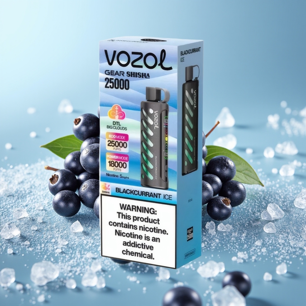VOZOL Gear Shisha 25000 Puffs Chile Vape Blackcurrant Ice: 30 Sabores, S.i.L.C Tech, Dual Mesh, 1000mAh, 5mg/ml