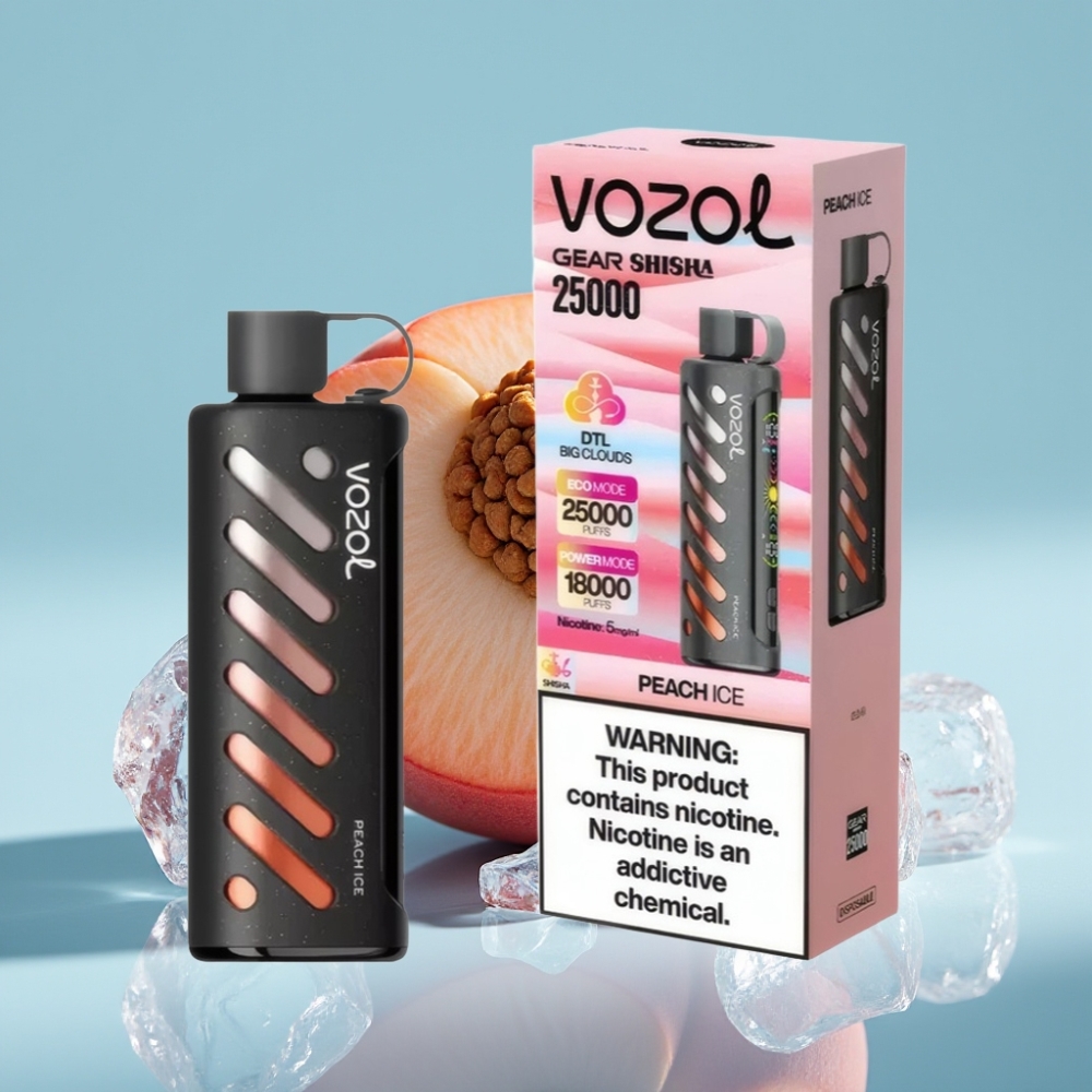 VOZOL Gear Shisha 25000 Puffs Chile Vape Sabor Melocotón Hielo, 30 Sabores, Chip S.i.L.C Tech, Doble Malla, Batería 1000mAh, Nicotina 5mg/ml