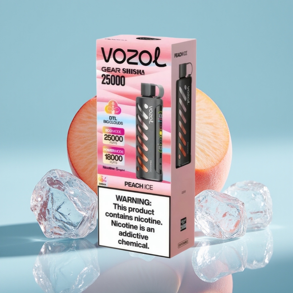 VOZOL Gear Shisha 25000 Puffs Chile Vape Sabor Melocotón Hielo, 30 Sabores, Chip S.i.L.C Tech, Doble Malla, Batería 1000mAh, Nicotina 5mg/ml