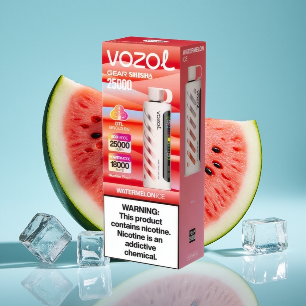 VOZOL Gear Shisha 25000 Puffs Chile Vape Sabor Sandía Helada, 30 Sabores, Chip S.i.L.C, Modos Dual Mesh, Batería 1000mAh, Nicotina 5mg/ml