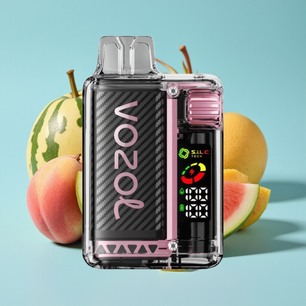 VOZOL Vista 20000 Puffs Chile vape Recargable, Batería 650mAh, 2% Nicotina, Sabor Durazno Mango Sandía, Pantalla OLED, Coil Dual Mesh S.i.L.C Tech